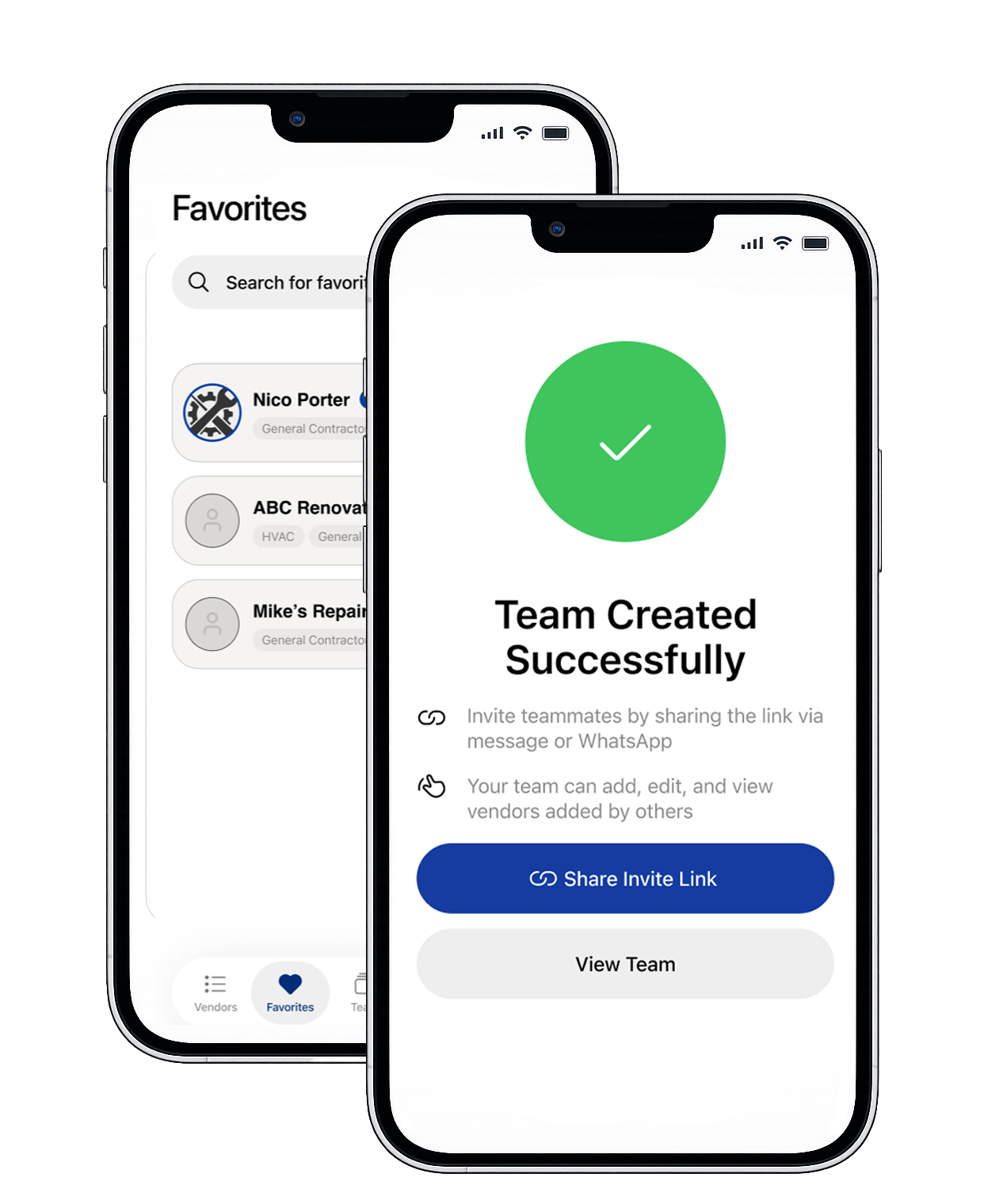 Access personal and team vendors